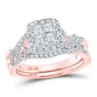 10K Rose Gold Princess Diamond Square Bridal Wedding Ring Set 1 Cttw