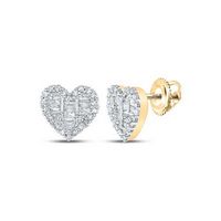 10K Yellow Gold Baguette Diamond Heart Earrings 3/8 Cttw