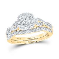 14K Yellow Gold Round Diamond Halo Bridal Wedding Ring Set 1 Cttw (Certified)