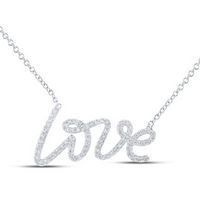 10K White Gold Round Diamond Love Fashion Necklace 1/4 Cttw