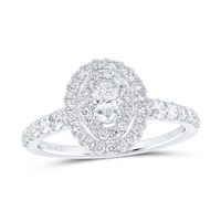 14K White Gold Oval Diamond Halo Bridal Engagement Ring 1 Cttw (Certified)