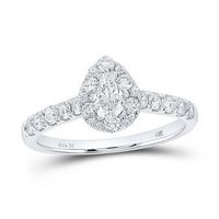 14K White Gold Pear Diamond Halo Bridal Engagement Ring 1 Cttw (Certified)