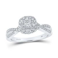 14K White Gold Princess Diamond Halo Bridal Engagement Ring 3/4 Cttw (Certified)