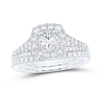 14K White Gold Round Diamond Halo Bridal Wedding Ring Set 1 Cttw (Certified)