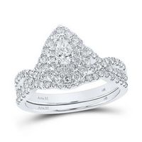 14K White Gold Pear Diamond Halo Bridal Wedding Ring Set 1 Cttw (Certified)