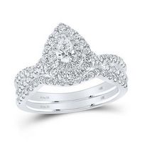 14K White Gold Pear Diamond Halo Bridal Wedding Ring Set 1 Cttw (Certified)