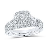 14K White Gold Princess Diamond Halo Bridal Wedding Ring Set 1 Cttw (Certified)