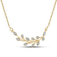 10K Yellow Gold Round Diamond Branch Floral Fashion Necklace 1/6 Cttw