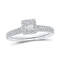 14K White Gold Princess Diamond Halo Bridal Wedding Ring Set 5/8 Cttw (Certified)