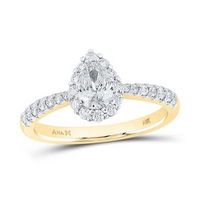 14K Yellow Gold Pear Diamond Halo Bridal Engagement Ring 7/8 Cttw (Certified)