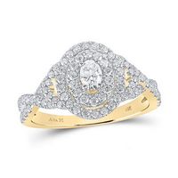 14K Yellow Gold Oval Diamond Halo Bridal Engagement Ring 1 Cttw (Certified)