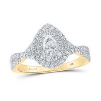 14K Yellow Gold Pear Diamond Tear Halo Bridal Engagement Ring 1 Cttw (Certified)