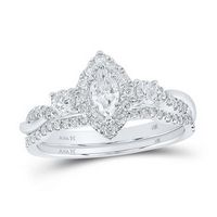 14K White Gold Marquise Diamond Halo Bridal Wedding Ring Set 3/4 Cttw (Certified)