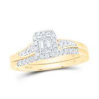 10K Yellow Gold Emerald Diamond Bridal Wedding Ring Set 1/3 Cttw