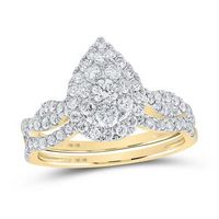 10K Yellow Gold Round Diamond Teardrop Bridal Wedding Ring Set 1 Cttw