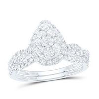 10K White Gold Round Diamond Teardrop Bridal Wedding Ring Set 1 Cttw