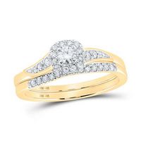 10K Yellow Gold Round Diamond Halo Bridal Wedding Ring Set 1/3 Cttw