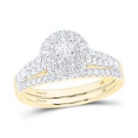 14K Yellow Gold Round Diamond Halo Bridal Wedding Ring Set 1 Cttw (Certified)