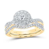 14K Yellow Gold Round Diamond Halo Bridal Wedding Ring Set 1 Cttw (Certified)