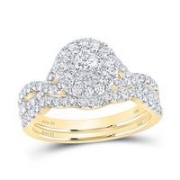 14K Yellow Gold Round Diamond Halo Bridal Wedding Ring Set 1 Cttw (Certified)