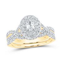 14K Yellow Gold Oval Diamond Halo Bridal Wedding Ring Set 1 Cttw (Certified)