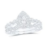 10K Yellow Gold Pear Diamond Bridal Wedding Ring Set 3/8 Cttw