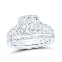 10K White Gold Princess Diamond Bridal Wedding Ring Set 1 Cttw