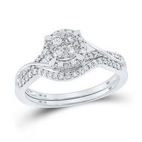 10K White Gold Round Diamond Nicoles Dream Collection Cluster Bridal Wedding Ring Set 3/8 Cttw