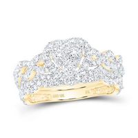 10K Yellow Gold Round Diamond Heart Bridal Nicoles Dream Collection Wedding Ring Set 1-1/4 Cttw