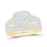 10K Yellow Gold Round Diamond Nicoles Dream Collection Square Bridal Wedding Ring Set 1-5/8 Cttw