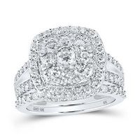 10K White Gold Round Diamond Nicoles Dream Collection Cluster Bridal Wedding Ring Set 1-7/8 Cttw