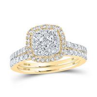 10K Yellow Gold Round Diamond Nicoles Dream Collection Square Bridal Wedding Ring Set 1 Cttw