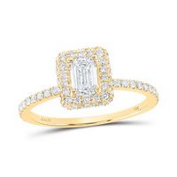 14K Yellow Gold Emerald Diamond Halo Bridal Wedding Ring Set 7/8 Cttw (Certified)