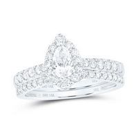 14K White Gold Pear Diamond Nicoles Dream Collection Bridal Wedding Ring Set 1 Cttw (Certified)