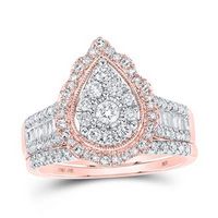 10K Rose Gold Round Diamond Nicoles Dream Collection Teardrop Bridal Wedding Ring Set 1 Cttw