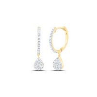 10K Yellow Gold Round Diamond Hoop Teardrop Dangle Nicoles Dream Collection Earrings 3/8 Cttw