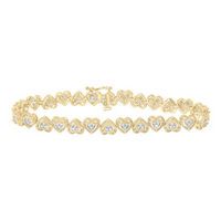 10K Yellow Gold Round Diamond Heart Fashion Bracelet 1 Cttw