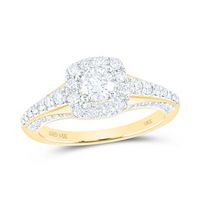 14K Yellow Gold Round Diamond Halo Bridal Engagement Ring 1 Cttw