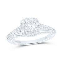 14K White Gold Round Diamond Halo Bridal Engagement Ring 1 Cttw