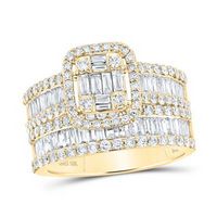 10K White Gold Baguette Diamond Bridal Wedding Ring Set 2 Cttw