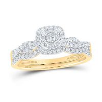 10K Yellow Gold Round Diamond Square Bridal Wedding Ring Set 1/2 Cttw