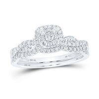 10K White Gold Round Diamond Square Bridal Wedding Ring Set 1/2 Cttw