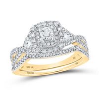 10K Yellow Gold Round Diamond Halo Bridal Wedding Ring Set 3/4 Cttw