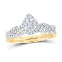10K Yellow Gold Round Diamond Teardrop Bridal Wedding Ring Set 1/2 Cttw