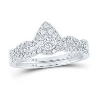 10K White Gold Round Diamond Teardrop Bridal Wedding Ring Set 1/2 Cttw