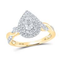 10K Yellow Gold Pear Diamond Halo Bridal Engagement Ring 1 Cttw (Certified)