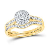 10k Yellow Gold Round Diamond Halo Bridal Wedding Ring Set 1/3 Cttw