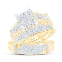 10K YELLOW GOLD ROUND DIAMOND SQUARE MATCHING WEDDING RING SET 1/2 CTTW