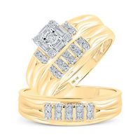 10k Yellow Gold Round Diamond Square Matching Wedding Ring Set 1/3 Cttw