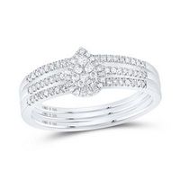 STERLING SILVER ROUND DIAMOND PEAR-SHAPE BRIDAL WEDDING RING SET 1/4 CTTW